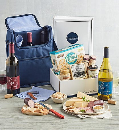 Lucca & Sons Market Box with Wine and Picnic Cooler